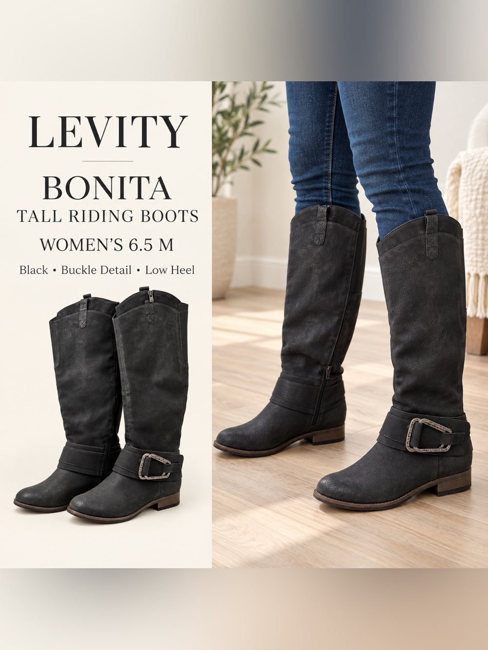 Levity Bonita Tall Riding Boots Women’s Size 6.5M Black
